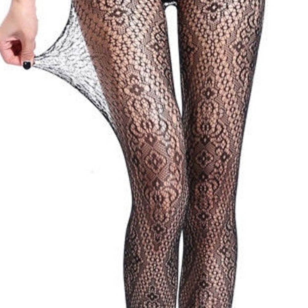 Floral Geometric Diamond Fishnet Pantyhose Tights - Picture 3 of 4